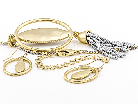 Pre-Owned Silver Tone with Gold Tone Accents Necklace and Earrings Set