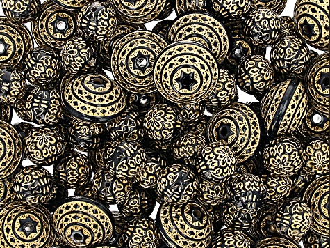Pre-Owned Carved Resin Beads appx 1lb in 2 Styles with Large Hole