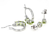 Pre-Owned Green Peridot Rhodium Over Sterling Silver Stud And Hoop Earring Set 3.30ctw