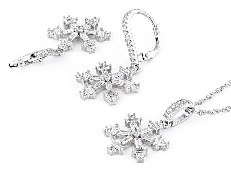 Pre-Owned White Cubic Zirconia Rhodium Ove Sterling Silver Snowflake Jewelry Set 3.43ctw