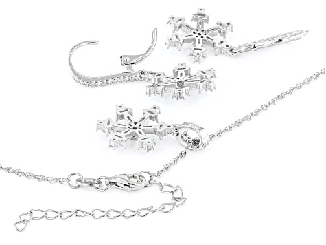 Pre-Owned White Cubic Zirconia Rhodium Ove Sterling Silver Snowflake Jewelry Set 3.43ctw