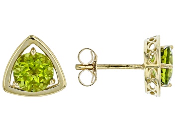 Picture of Pre-Owned Green Peridot 10k Yellow Gold Stud Earrings 1.57ctw