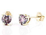 Pre-Owned Blue Lab Created Alexandrite 10K Yellow Gold Childrens Heart Stud Earrings 1.02ctw