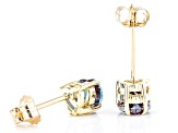 Pre-Owned Blue Lab Created Alexandrite 10K Yellow Gold Childrens Heart Stud Earrings 1.02ctw