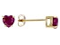 Pre-Owned Red Ruby 10K Yellow Gold Childrens Heart Stud Earrings 1.19ctw