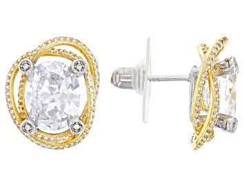 Picture of Pre-Owned White Cubic Zirconia Platineve(R) And 18k Yellow Gold Over Sterling Silver Holiday Earring