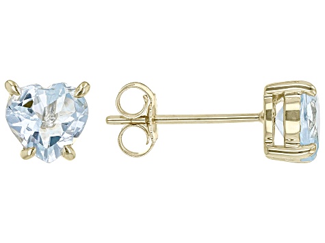 Pre-Owned Blue Aquamarine 10k Yellow Gold Heart Shaped Stud Earrings 0.80ctw