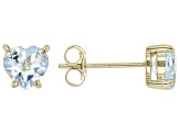 Pre-Owned Blue Aquamarine 10k Yellow Gold Heart Shaped Stud Earrings 0.80ctw