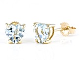 Pre-Owned Blue Aquamarine 10k Yellow Gold Heart Shaped Stud Earrings 0.80ctw