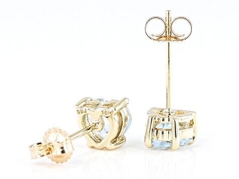 Pre-Owned Blue Aquamarine 10k Yellow Gold Heart Shaped Stud Earrings 0.80ctw