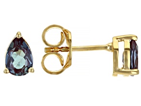 Pre-Owned Blue Lab Created Alexandrite 18K Yellow Gold Over Sterling Silver June Birthstone Earrings