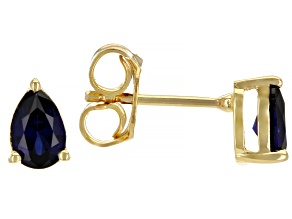 Pre-Owned Blue Lab Created Sapphire 18K Yellow Gold Over  Silver September Birthstone Earrings 0.80c