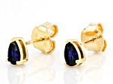 Pre-Owned Blue Lab Created Sapphire 18K Yellow Gold Over  Silver September Birthstone Earrings 0.80c