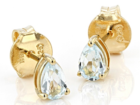 Pre-Owned Sky Blue Topaz 18K Yellow Gold Over Sterling Silver January Birthstone Earrings 0.87ctw