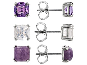 Pre-Owned Purple Amethyst Platinum Over Sterling Silver Stud Earring Set of 3 2.87ctw