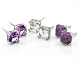 Pre-Owned Purple Amethyst Platinum Over Sterling Silver Stud Earring Set of 3 2.87ctw