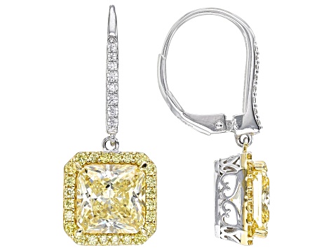 Pre-Owned Yellow And White Cubic Zirconia Platineve And 18k Yellow Gold Over Sterling Silver Earring