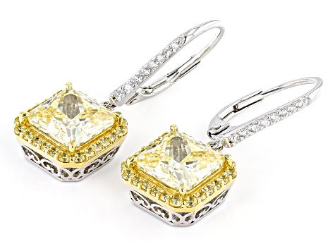 Pre-Owned Yellow And White Cubic Zirconia Platineve And 18k Yellow Gold Over Sterling Silver Earring