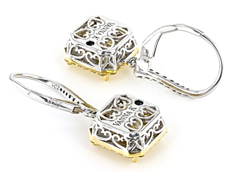 Pre-Owned Yellow And White Cubic Zirconia Platineve And 18k Yellow Gold Over Sterling Silver Earring