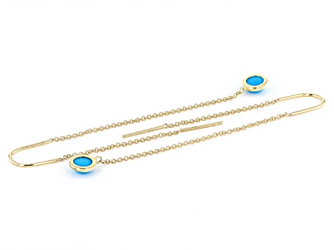 Pre-Owned Blue Sleeping Beauty Turquoise 10k Yellow Gold Threader Earrings