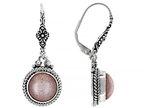 Pre-Owned Peach Moonstone Silver Dangle Earrings