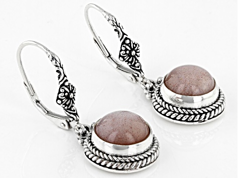 Pre-Owned Peach Moonstone Silver Dangle Earrings
