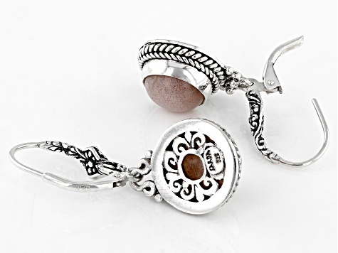 Pre-Owned Peach Moonstone Silver Dangle Earrings