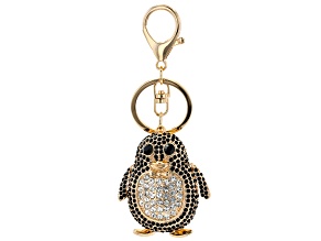 Pre-Owned Gold Tone Black and White Crystal Penguin Key Chain