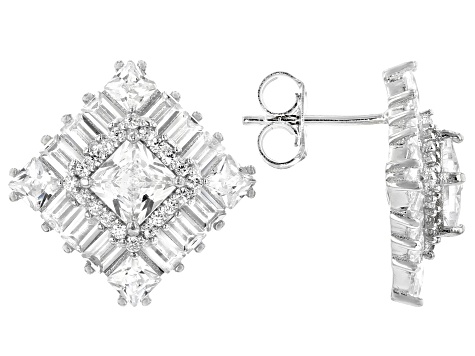 Pre-Owned White Cubic Zirconia Rhodium Over Sterling Silver Earrings 7.62ctw