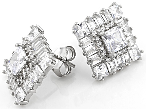 Pre-Owned White Cubic Zirconia Rhodium Over Sterling Silver Earrings 7.62ctw