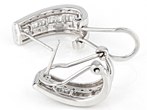 Pre-Owned White Diamond Rhodium Over Sterling Silver J-Hoop Earrings 0.50ctw