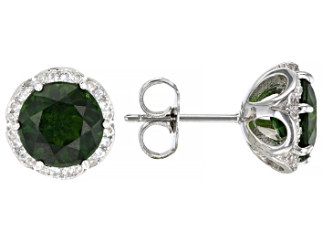 Picture of Pre-Owned Green Chrome Diopside Rhodium Over Sterling Silver Stud Earrings 3.95ctw