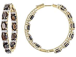 Pre-Owned Brown Golden Sheen Sapphire 18k Yellow Gold Over Sterling Silver Hoop Earrings 17.77ctw