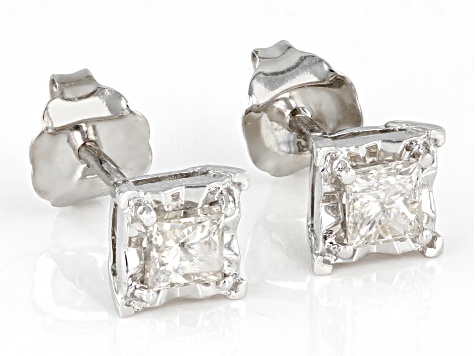Pre-Owned White Diamond 10k White Gold Stud Earrings 0.50ctw
