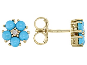 Pre-Owned Blue Sleeping Beauty Turquoise With Diamond 18k Gold Over Sterling Silver Stud Earrings .0