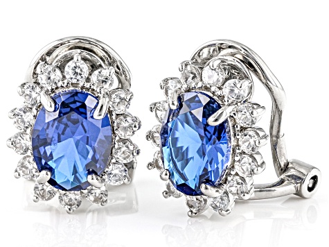 Pre-Owned Blue Lab Created Spinel Platinum Over Sterling Silver Clip-On Earrings 3.13ctw