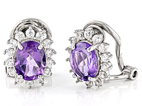 Pre-Owned Purple African Amethyst Platinum Over Sterling Silver Clip-On Earrings 3.01ctw