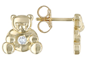 Picture of Pre-Owned Blue Aquamarine 10k Yellow Gold Childrens Teddy Bear Stud Earrings .05ctw