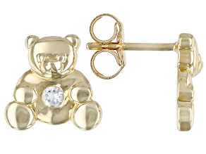 Pre-Owned Blue Aquamarine 10k Yellow Gold Childrens Teddy Bear Stud Earrings .05ctw