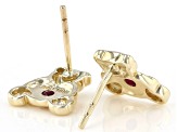 Pre-Owned Red Mahaleo(R) Ruby 10k Yellow Gold Children's Teddy Bear Stud Earrings .09ctw