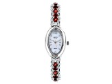Pre-Owned Red Vermelho Garnet(TM) Rhodium Over Brass "Facets of Time" Watch 5.78ctw