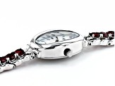 Pre-Owned Red Vermelho Garnet(TM) Rhodium Over Brass "Facets of Time" Watch 5.78ctw