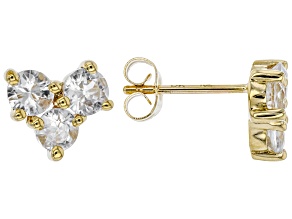 Pre-Owned White Zircon 10k Yellow Gold Stud Earrings 1.63ctw