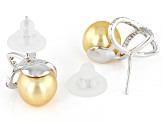 Pre-Owned Golden Cultured South Sea Pearl & White Zircon Rhodium Over Sterling Silver Earrings 0.54c