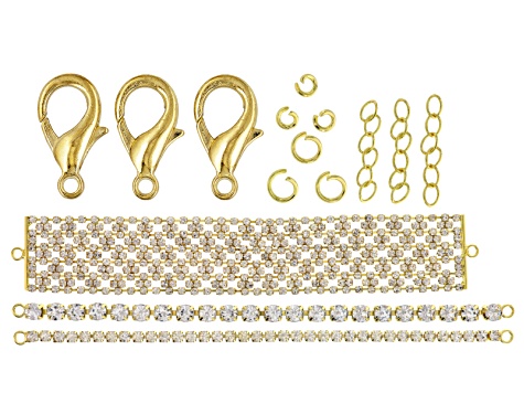 Pre-Owned Assorted Bracelet Crystal Chain Set in Gold Tone With Findings