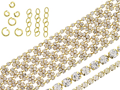 Pre-Owned Assorted Bracelet Crystal Chain Set in Gold Tone With Findings
