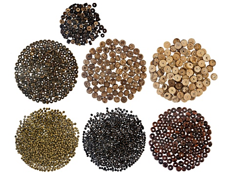 Pre-Owned Wooden Bead Kit in 7 Assorted Colors and Sizes Appx 188g