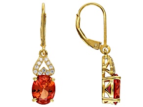 Pre-Owned Orange Lab Created Padparadscha Sapphire 18k Yellow Gold Over Sterling Silver Earrings 3.9