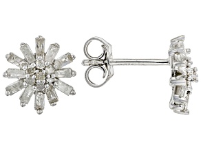Pre-Owned White Diamond Rhodium Over Sterling Silver Flower Cluster Earrings 0.70ctw