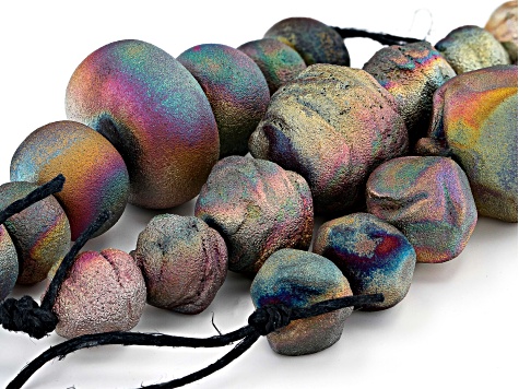 Pre-Owned Raku Ceramic Galactic Glaze Graduated Bead Strands in 3 Shapes 21 Beads Total